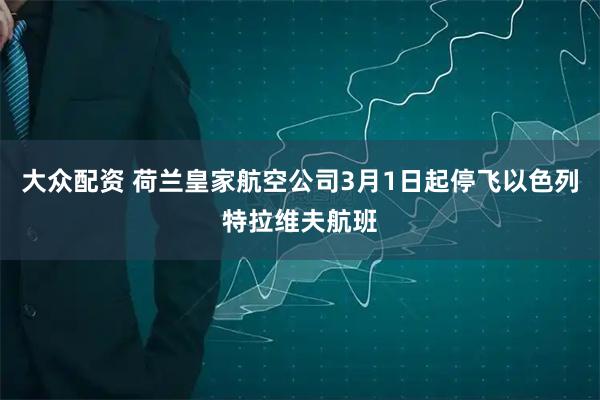 大众配资 荷兰皇家航空公司3月1日起停飞以色列特拉维夫航班